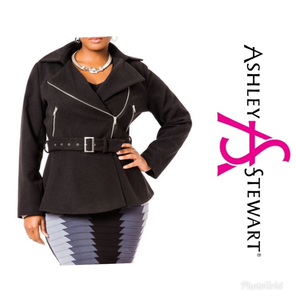 Ashley Stewart Jackets & Blazers - BELTED PEPLUM MOTORCYCLE JACKET